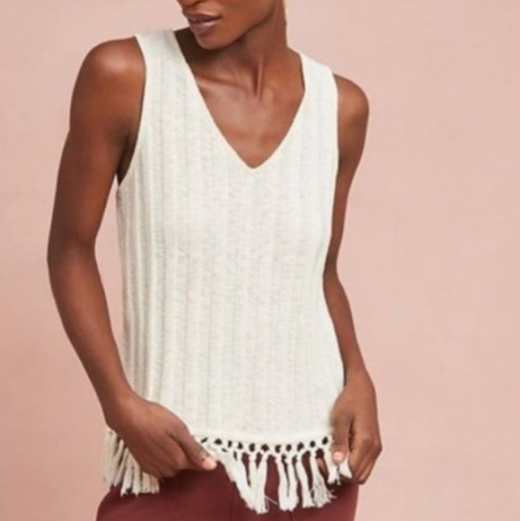 Anthropologie Tops - Anthro Eri + Ali Knit Tassel V Neck Tank Top Size Medium